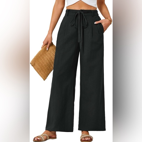 Black Linen Wide-Leg Pants - Picture 1 of 6